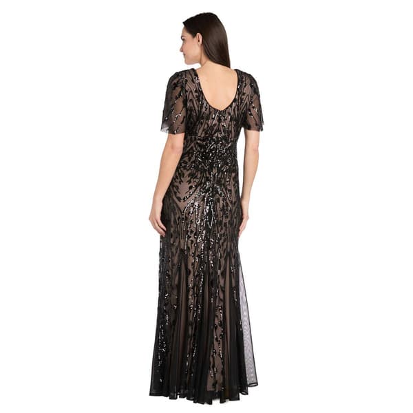 Plus Size R&M Richards Flutter Sleeve V-Neck Sequin Evening Gown