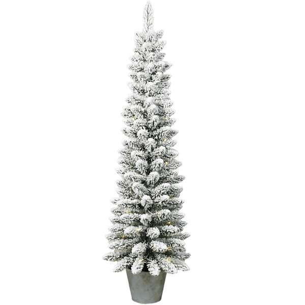 Santa''s Workshop 5ft. Pre-Lit Warm White Flocked Slim Potted Tree - image 