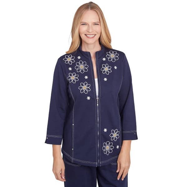 Womens Alfred Dunner Block Island 3/4 Sleeve Daisies Jacket - image 