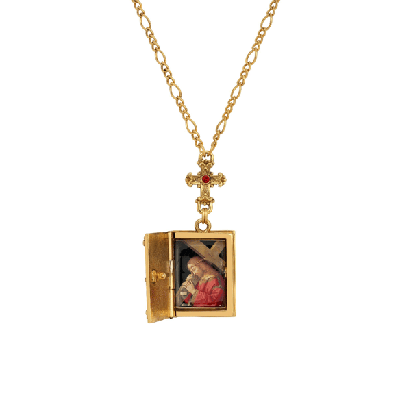 Symbols of Faith Gold Cross & Bible Locket Holy Family Necklace