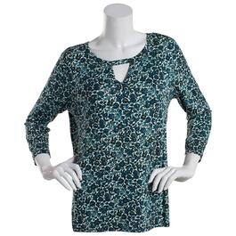 Plus Size Emaline Key Items Printed 3/4 Sleeve Cut-Out Top