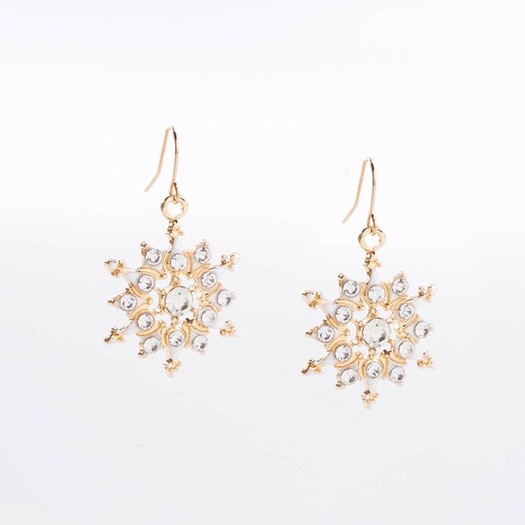 Gold & Enamel Snowflake Earrings