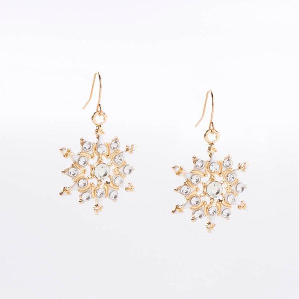 Gold & Enamel Snowflake Earrings - image 