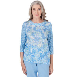 Womens Alfred Dunner Hyannisport Contrast Sleeve Batik Floral Top
