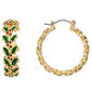 Gold-Tone Green/Red Accent Holiday Holly Click Top Hoop Earrings - image 1