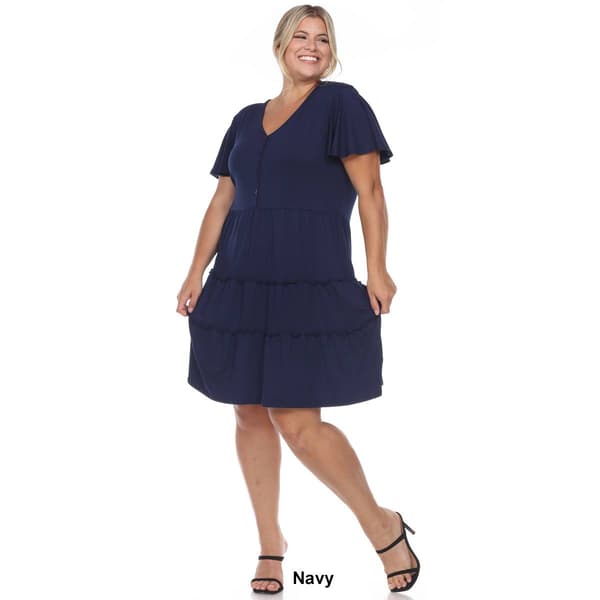 Plus Size White Mark Short Sleeve V-Neck Midi Dress