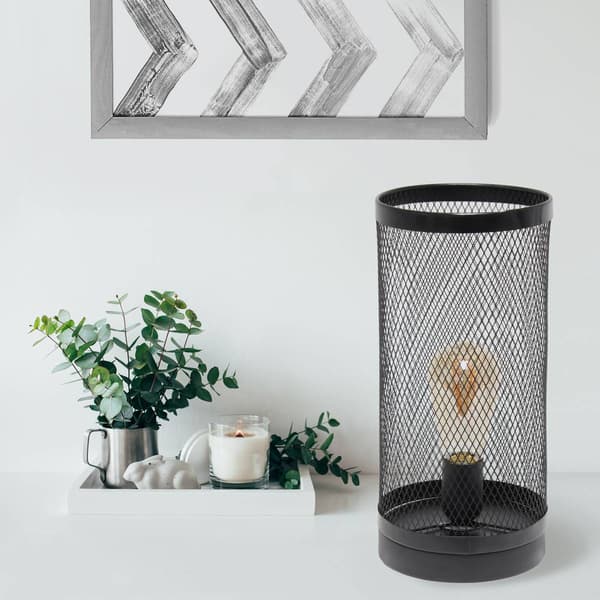 Simple Designs Cylindrical Steel Table Lamp w/Mesh Shade