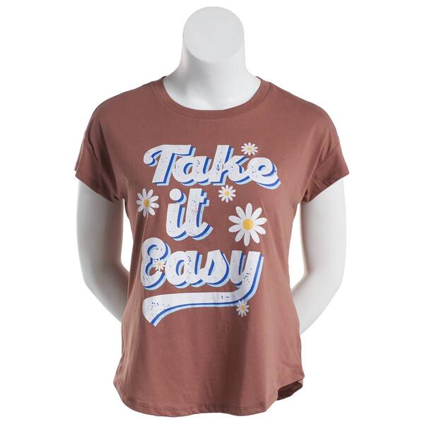 Juniors No Comment Take It Easy Crew Neck Graphic Girlfriend Tee - image 