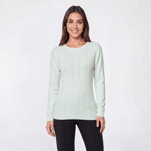 Petite Napa Valley Long Sleeve Cable Knit Front Sweater