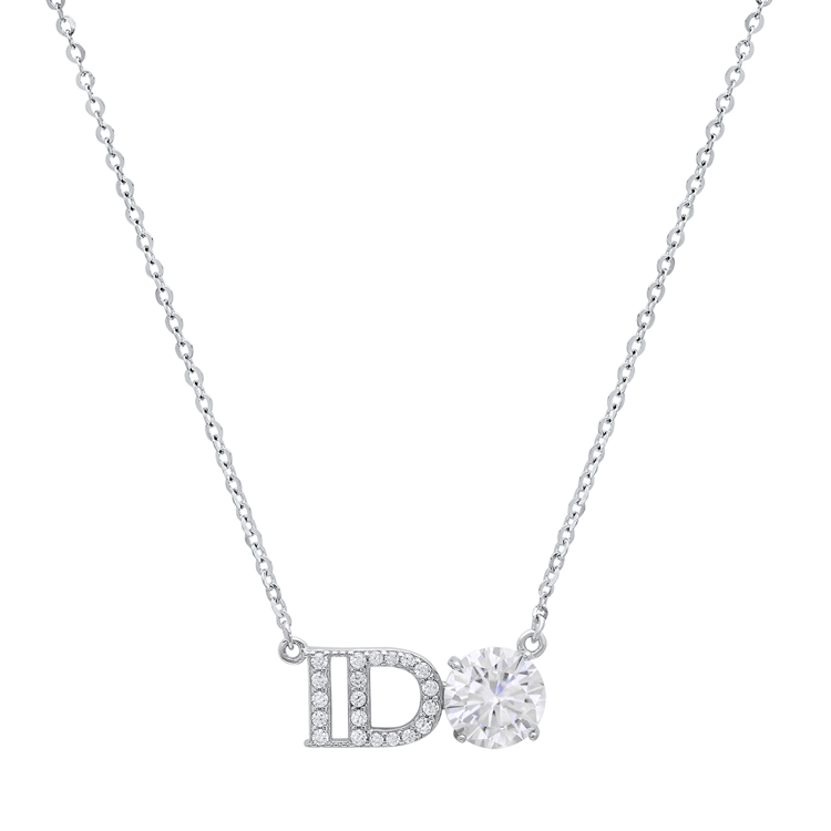 Saffron 1ctw. Moissanite Diamond I Do Wedding Pendant Necklace