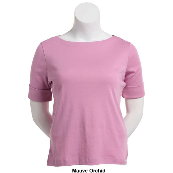 Petite Hasting & Smith Elbow Sleeve Solid Boat Neck Tee