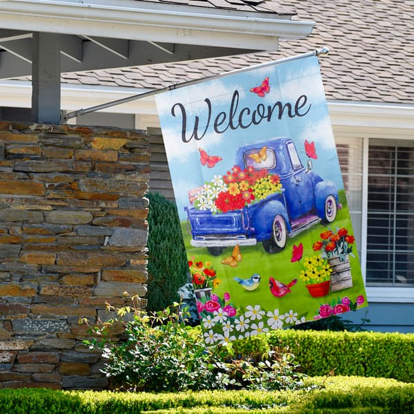 Northlight Seasonal Welcome Truck with Flowers Outdoor Flag