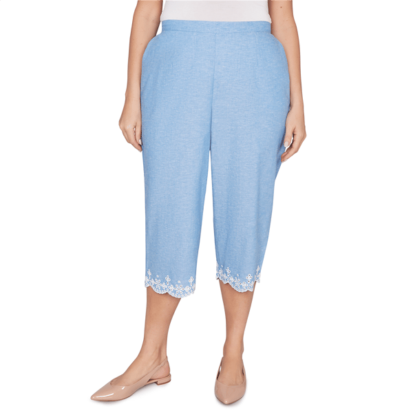 Plus Size Alfred Dunner Caribbean Blues Eyelet Embroidery Capris - image 