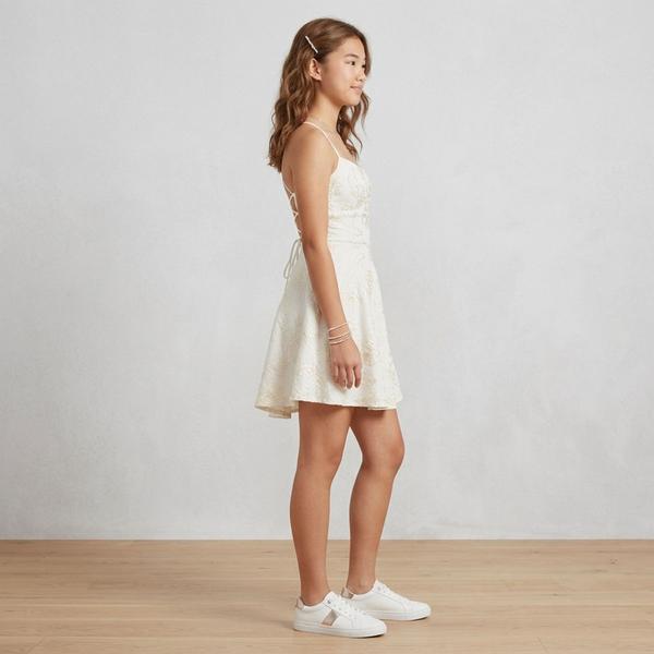 Juniors Emerald Sundae Embroidered Lace Up Back Skater Dress