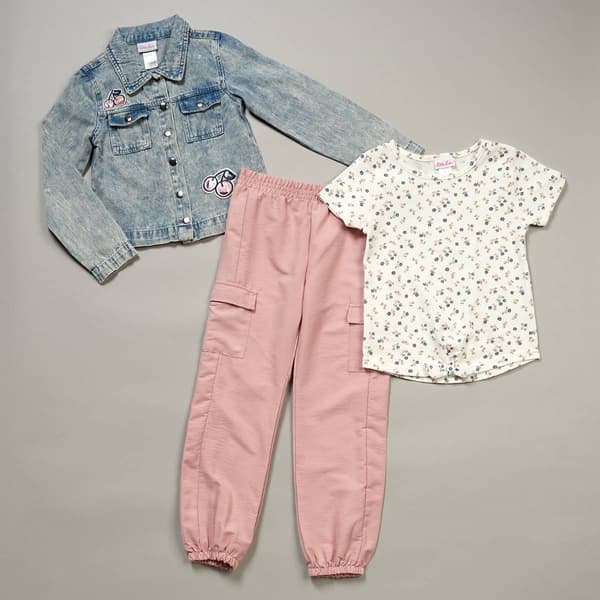 Girls &#40;7-12&#41; Little Lass&#40;R&#41; 3pc. Denim Jacket/Cherry Top & Pants - image 