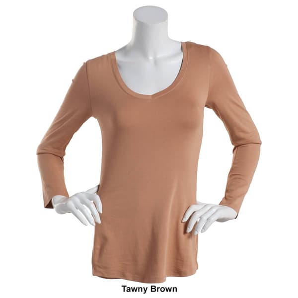 Juniors Aveto Long Sleeve Basic V-Neck Solid Tee