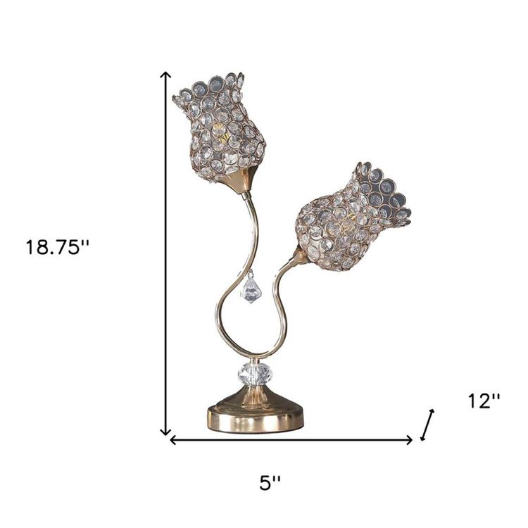 HomeRoots 19in. Gold Two-Light Bedside Table Lamp