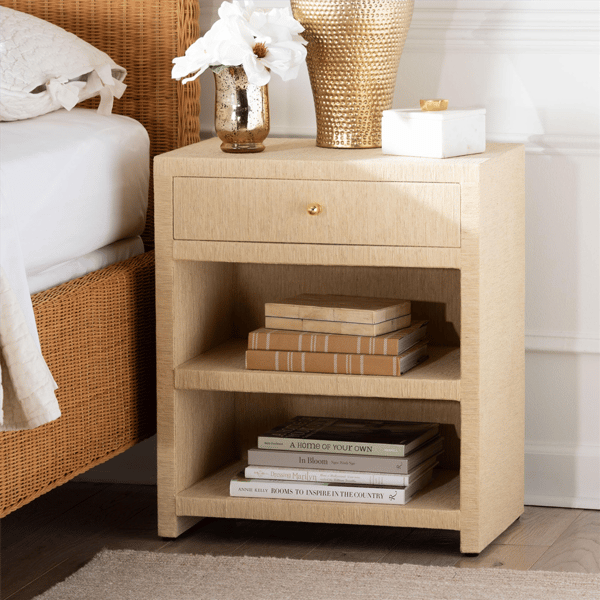 bali & pari William Grasscloth 1-Drawer Nightstand with Shelves