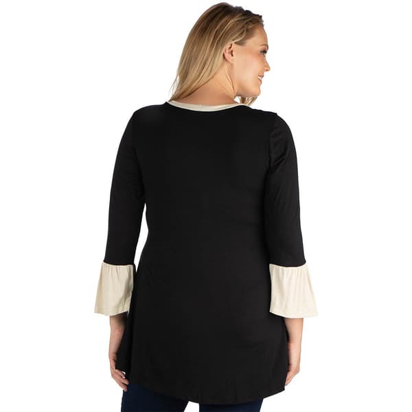 Plus Size 24/7 Comfort Apparel Black & Beige High Low Tunic