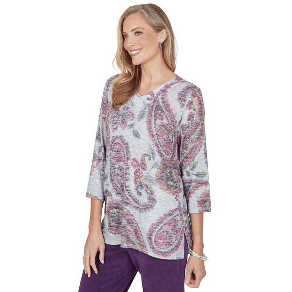 Petite Alfred Dunner Vail 3/4 Sleeve V-Neck Paisley Blouse
