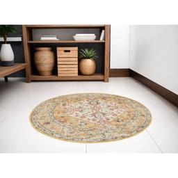 9th & Pike® Ivory and Yellow Medallion Round Area Rug