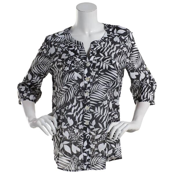 Womens Preswick & Moore Elbow Sleeve Leafy Print Button Front Top - image 