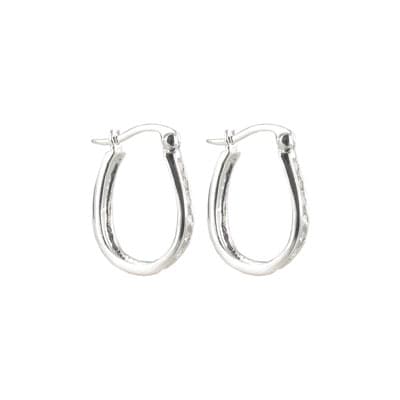 Silver Plate Cubic Zirconia Oval Hoop Earrings