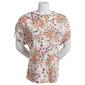 Womens Cure Ruched Sleeve Knit Crepe Floral Split Neck Top - image 1