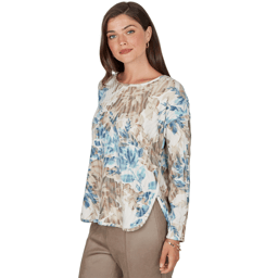 Womens Ruby Rd. Mythical Long Sleeve Winter Bouquet Blouse