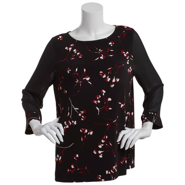 Plus Size Kasper Long Sleeve Banded Cuff Floral Blouse