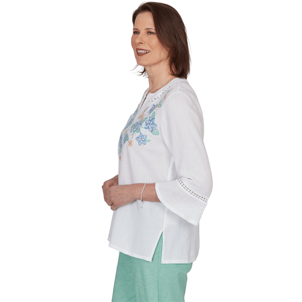 Petite Alfred Dunner Caribbean Blues 3/4 Flounce Sleeve Blouse