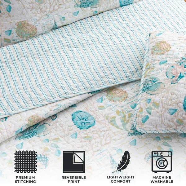 FreshFolds 3pc. Coral Themed Seaside Bedspread Quilt Set