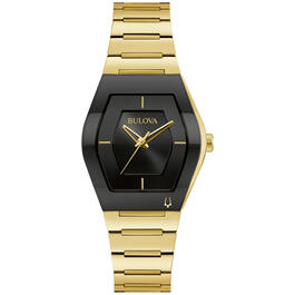 Womens Bulova Futuro Gold-tone Tonneau Black Dial Watch - 97L164