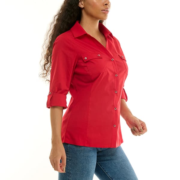 Petite Zac & Rachel 3/4 Sleeve Knit To Fit Causal Button Down