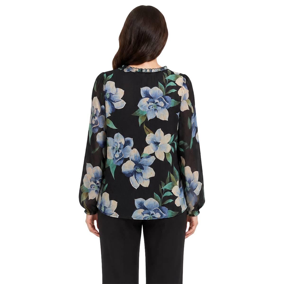Womens Zac & Rachel Long Sleeve Ruffle Floral Blouse