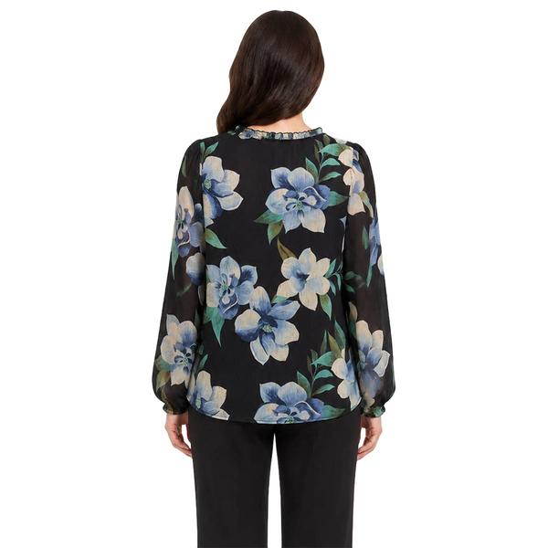 Womens Zac & Rachel Long Sleeve Ruffle Floral Blouse