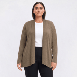 Plus Size Notations Long Sleeve Solid Hacci Open Cardigan