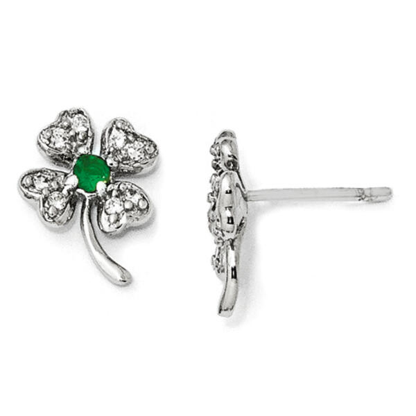 Glass Simulated Emerald 4-Leaf Clover Earrings - image 