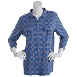 Womens Hasting & Smith 3/4 Roll Sleeve Button Front Plaid Top