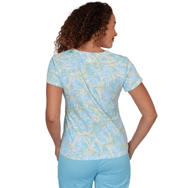 Plus Size Hearts of Palm Aqua Fresh Short Sleeve Abstract Blouse