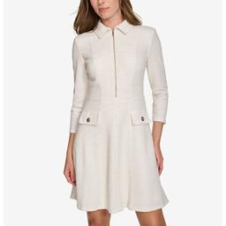 Womens Tommy Hilfiger Long Sleeve Boucle Fit & Flare Dress