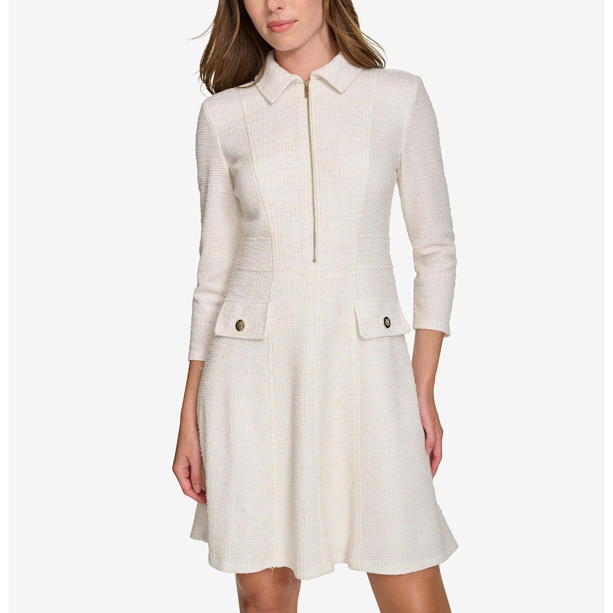 Womens Tommy Hilfiger Long Sleeve Boucle Fit & Flare Dress