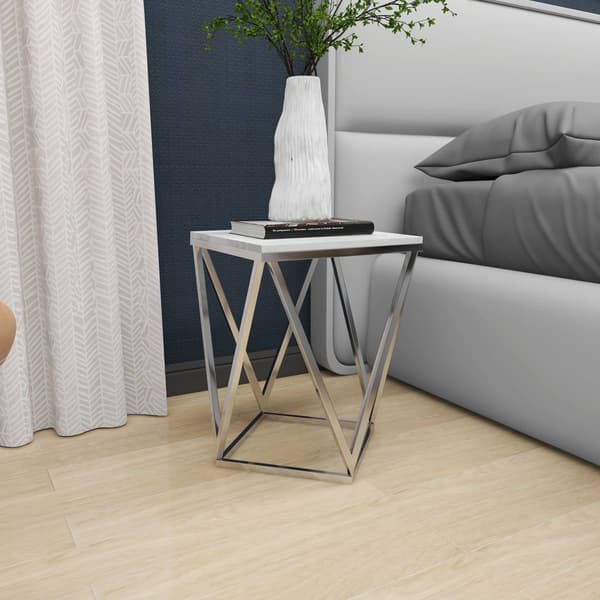 9th & Pike® Silver Marble and Stainless Steel Modern Accent Table
