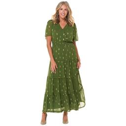 Womens MSK Short Sleeve Surplice Neck Tier Ruffle Maxi Dress