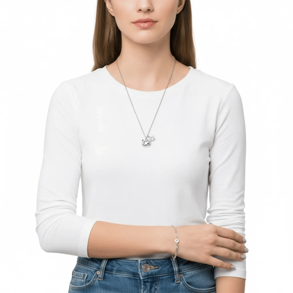 Saffron Sterling Silver Moissanite Diamond Kitty Charm Necklace