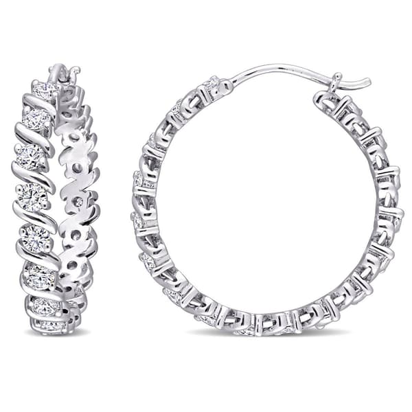 Sterling Silver 1 1/4ctw. Dew Moissanite Hoop Earrings - image 