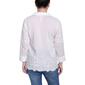 Petite NY Collection 3/4 Sleeve Eyelet Button Front Tuwa Top - image 2