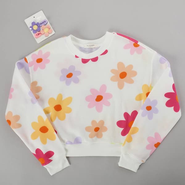 Girls (7-16) No Comment Long Sleeve Flower Pullover Sweatshirt - image 