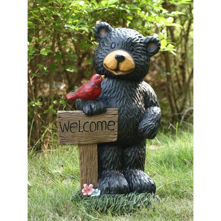 Hi-Line Gift Bear Holding Welcome Sign Garden Statue