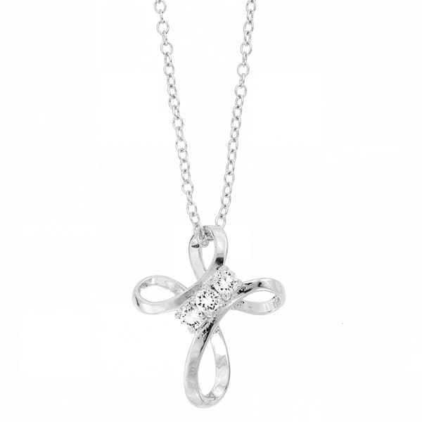 Athra 18in. Silver Plated Crystal Cross Pendant Necklace - image 